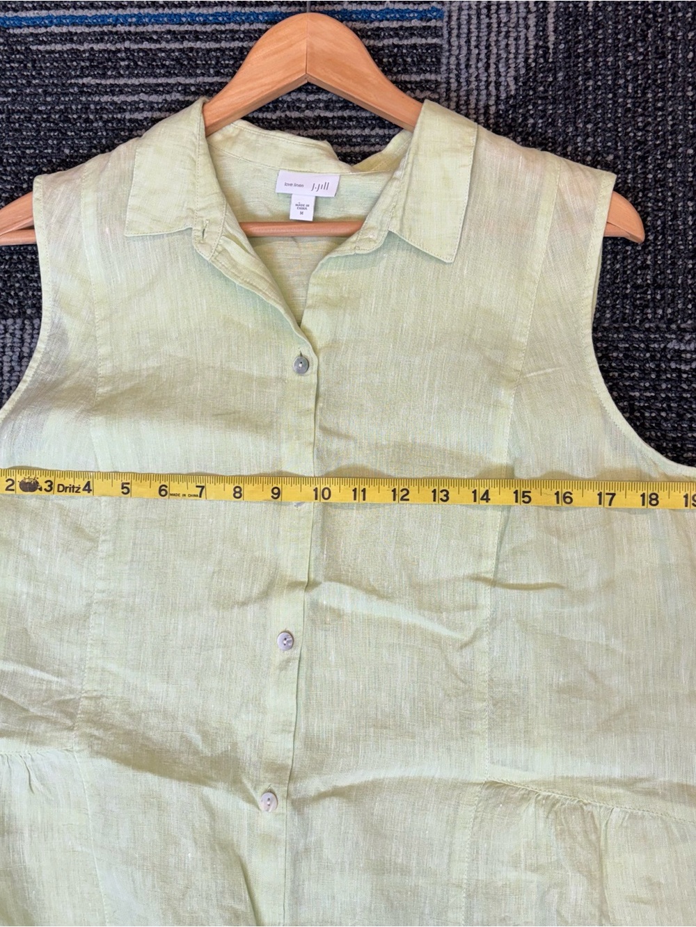 J Jill Love Linen Sleeveless Button-Front Tunic Top in Light Lime green - Picture 8 of 9